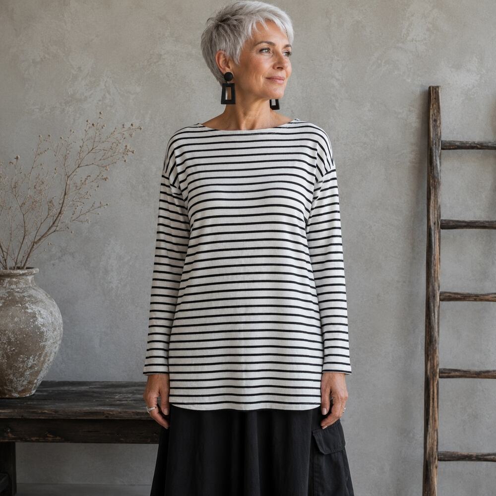 The Frankie Shop Off White Navy Stripe Knit Long Sleeve Top Medium